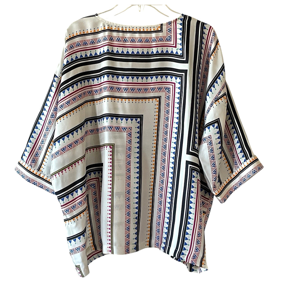 JADE by JOHNNY WAS Arden Size Medium Oversized Geo Print Pullover Silk Blend Top - Picture 6 of 9